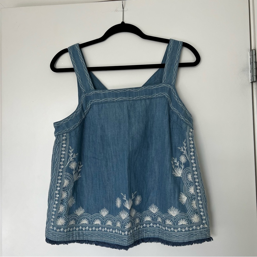 NWT Anthropologie Meadow Rue Blue Embroidered Tank Size 8